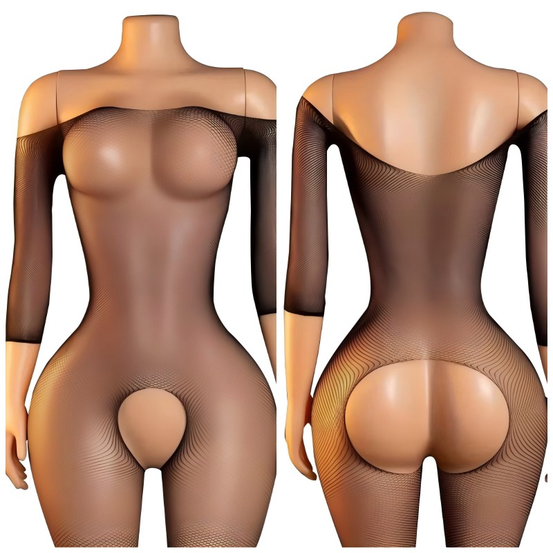 Bodystocking Fishnet - Collants sexy sans entrejambe pour femme,