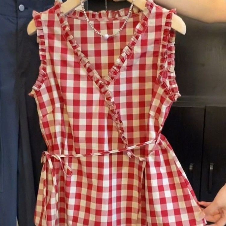 Corset Waist Cinch - Gilet sans manches rétro à carreaux