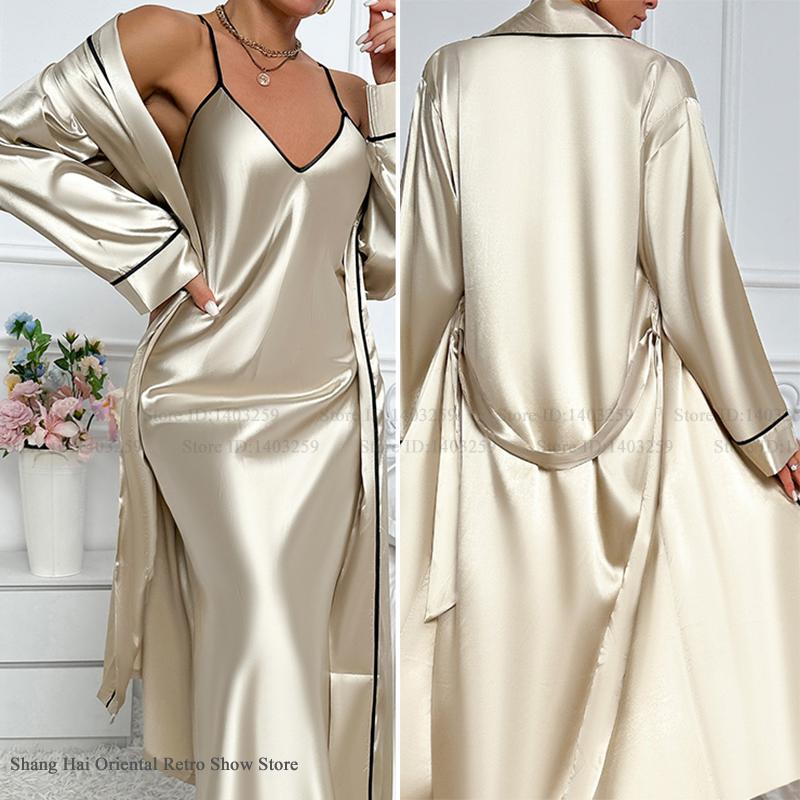 Robe Silk Women - Sexy longue Twinset Robe ensemble Chemise