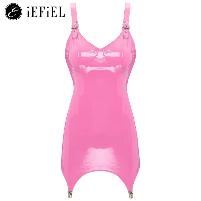 Babydoll Chemise Night - Mini robe en cuir PVC métallique